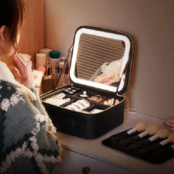 Estuche De Maquillaje Con Espejo Luz Led