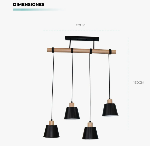 Lámpara Colgante Marca 4 Luces E27 Negra