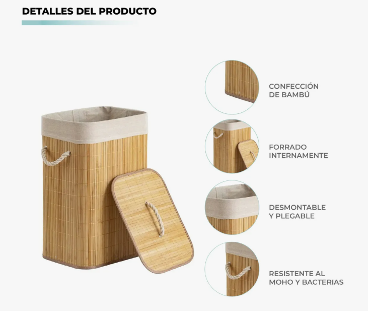 Cesta De Ropa Sucia Con Forro De Bambú M