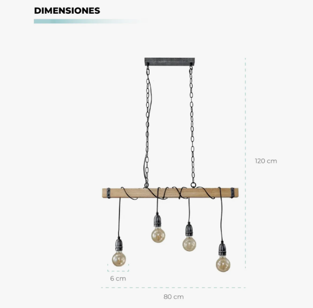 Lámpara Colgante Safiro 4 Luces E27 Atik